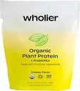 wholier Proteína vegetal orgánica + Prebióticos. Proteína Vegan limpia. 21g de Proteína. 14 Ingredientes vegetales reales. Fibra prebiótica. No Flavors Naturales, Gums o Fillers. Cremy Cacao (1 libras 4 oz.)