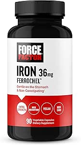 Force Factor, Iron Supplement for Women and Men, Non-Constipating, Gentle on The Stomach, Iron Bisglycinate 36mg, 90 Vegetable Capsules