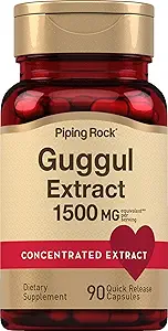 Piping Rock Guggul Suplemento Silencio 1500 mg Silencio 90 cápsulas Silencio Concentrado Extracto Silencio no GMO, Gluten Free