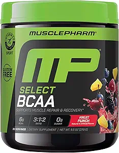 MusclePharm Essentials BCAA Powder, Pre &amp; Post Workout Recovery Drink, Supports Muscle Recovery & Energy, Essential Amino Acids, 30 Serv, Fruit Punch
