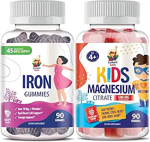 Gummies de magnesio para niños 500 mg " Gummies de hierro para adultos - Vitaminas de hierro con vitamina C