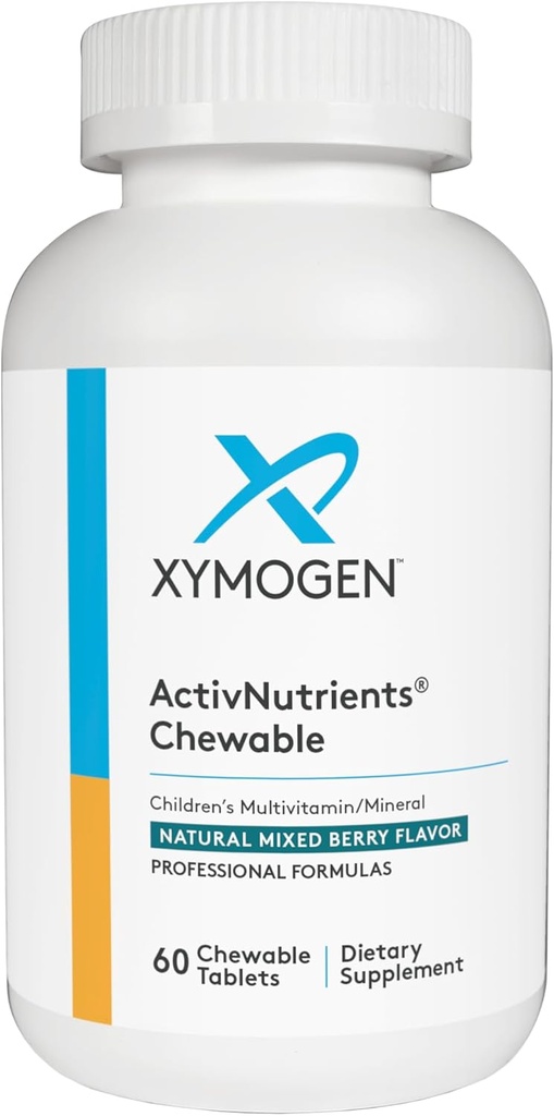 XYMOGEN Children's ActivNutrients Chewable - Mixed Berry Multivitamin for Kids - Multi Vitamin Multimineral for Wellness + Immune Support - Minerales Chelated + B Vitaminas con Folate (60 Tablets)