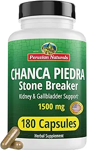 Naturales peruanos Chanca Piedra Breaker 180 Capsules - Dissolver de piedra de riñón " Gallbladder - 1500mg por ser - Chancapiedra Stonebreaker para limpieza de vejiga " Urinary Tract - Vegan, Non GMO