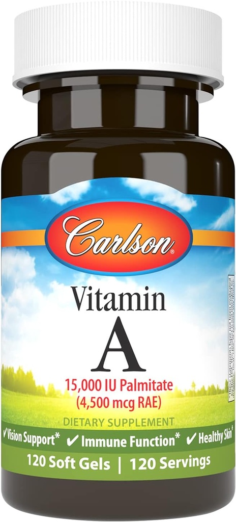 Carlson - Vitamina A, 15000 UIT Palmitate (4500 mcg RAE), Vision Health, Healthy Skin, 120 Softgels