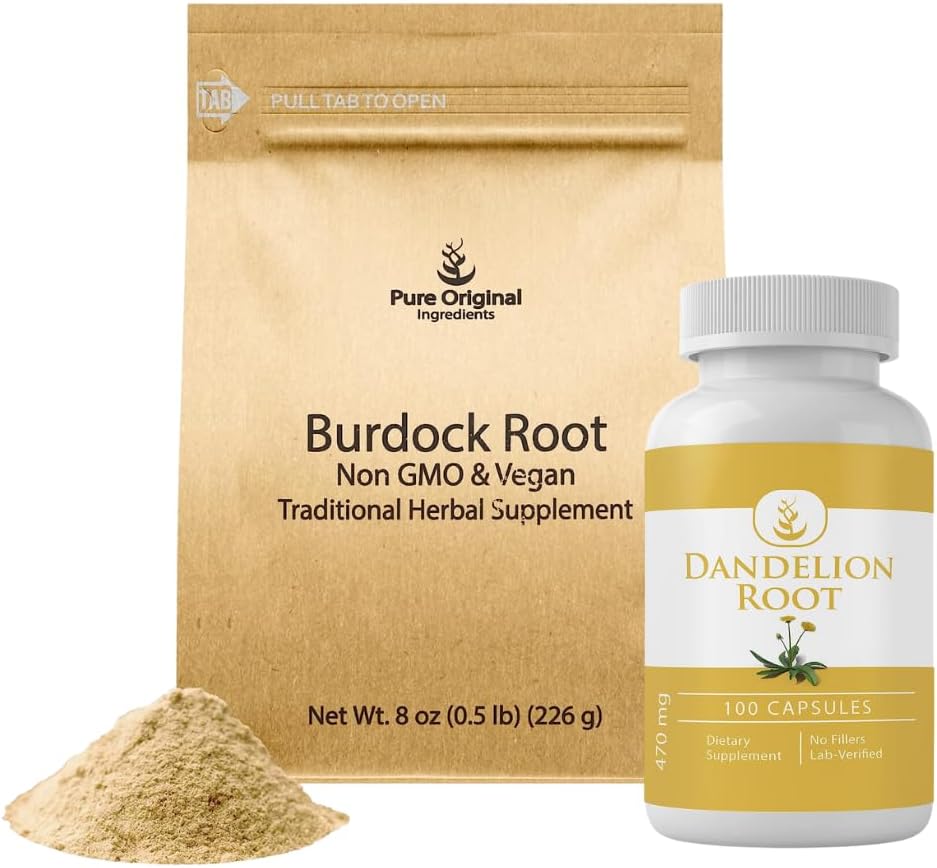 PURE ORIGINAL INGREDIENTS Burdock Extract Powder and Dandelion Root Capules Bundle, Powder & Capsules, Alwasy Pure, Lab-Verified
