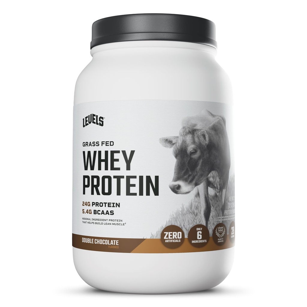 Niveles Grass Fed Whey Protein Powder, No Artificials, 24G de Protein, Double Chocolate, 2LB
