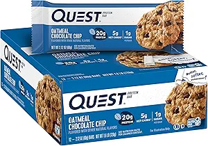 Quest Nutrition Oatmeal Chocolate Chip Protein Bares, 20g Protein, 1g Sugar, 5g Net Carb, Gluten Free, Keto Friendly, 12 Conde