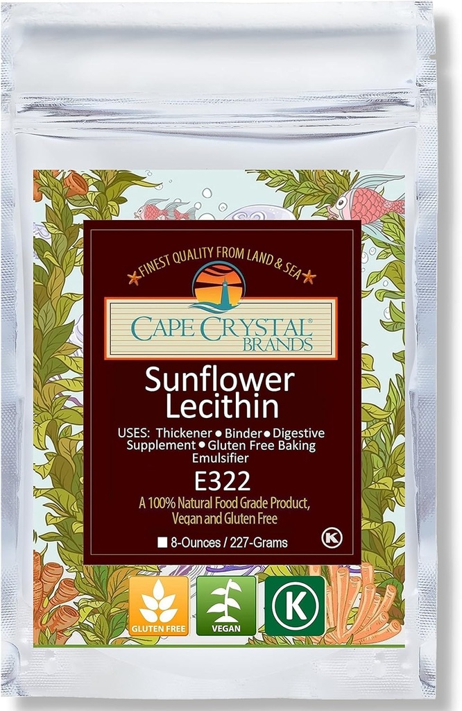 Cape Crystal Sunflower Lecithin Powder, 100% natural y sin gluten. Es la alternativa Vegan, no GMO a Soy Lecithin Powder (8-oz.)
