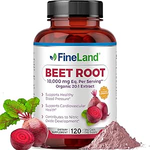 FineLand Beet Root Capsules ← Blood Pressure Support 10,000mg Equivalente per Serving  20:1 Extract,120 Vegan Capsules – Immune System, Circulation " Heart Health – Non GMO, Made in USA