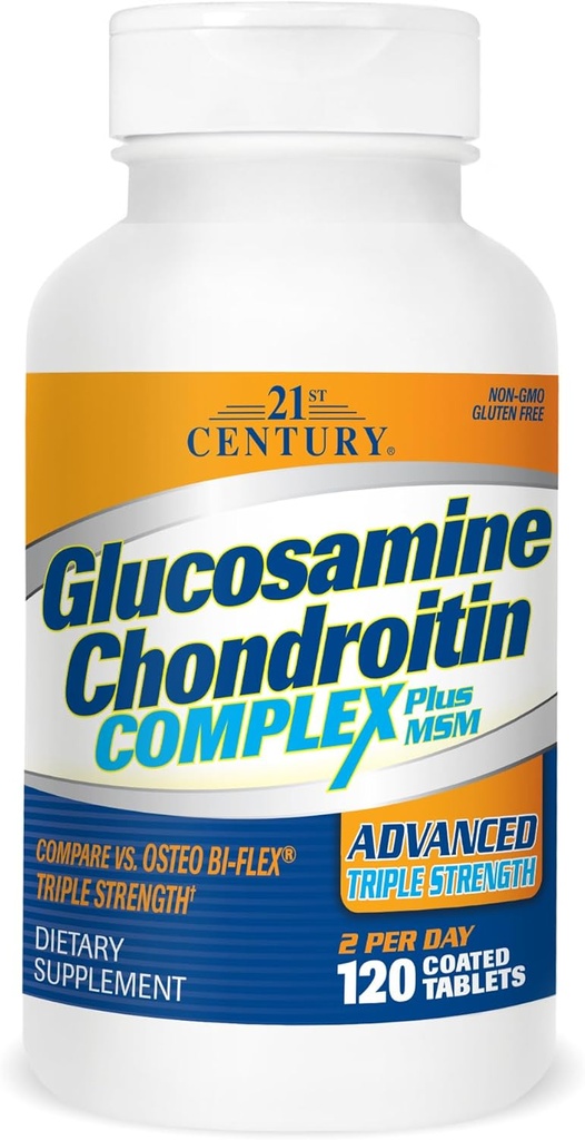 Complejo de condroitina de Glucosamina del siglo XXI Plus MSM, longitud avanzada, 120 tabletas
