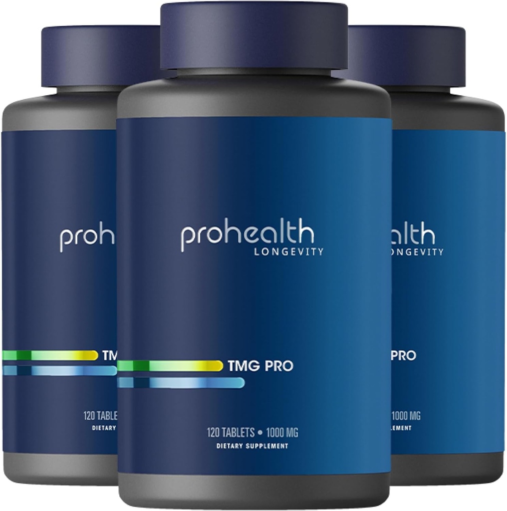 ProHealth Longevity TEN TMG Supplements (Trimethylglycine), Betaine Anhydrous - 1,000 mg, 120 Tablets - Methylation Support (3 Pack)