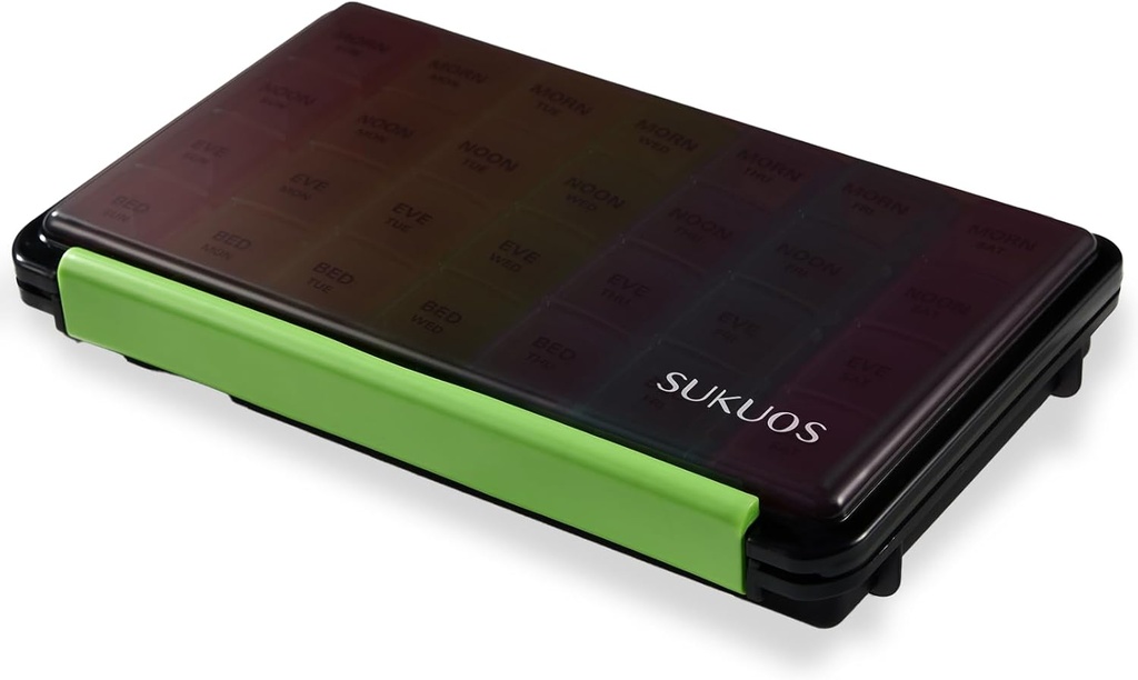 Sukuos Organizador semanal de píldoras 7 días 4 veces al día, Moisture-Resistant Grande Caja de píldoras diarias Casos de medicina para vitamina/Fish Oil/Supplements (Black)