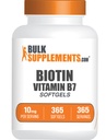 BulkSupplements.com Biotin 10000mcg Softgels - Vitamina B7, Vitaminas de Biotina para el cabello, la piel y las uñas, Suplemento de Biotina - Gluten Gratis, 1 Softgel por Serving, 365 Conde (Pack of 1)