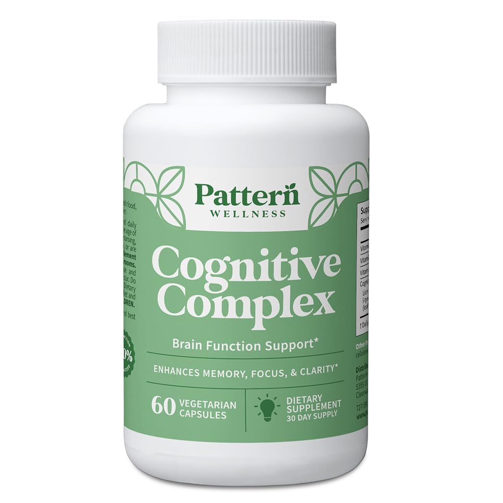 Pattern Wellness Cognitive Complex Supplement – Supports Brain Health & Mental Clarity – with Lion’s Mane, Bacopa & B Vitamins – 60 Vegetarian Capsules