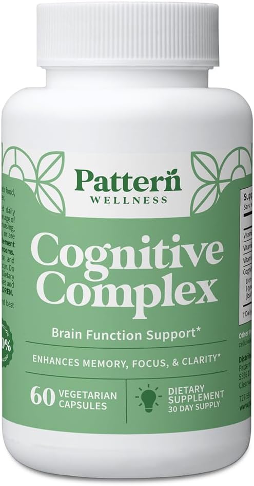 Pattern Wellness Cognitive Complex Supplement – Supports Memory, Focus, Mental Clarity, and Brain Health – Lion’s Mane, Bacopa, B Vitaminas – 60 cápsulas vegetarianas