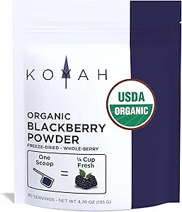 KOYAH - Organic BlackBerry Powder: 30 Servings (1 Scoop = 1/4 Cup Fresh): Freeze-Dried, Whole-Berry Powder, Raw