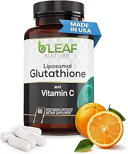 B'LEAF NATURE Pura Fusión de Liposomal Glutathione & Vitamin C Capsules - Mejor Absorción, Antioxidante De Edad para el Boosto Inmuno &amp; Radiant Skin Health - Natural &amp; Orgánico - 60 Conde