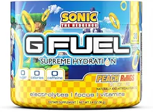 G Fuel Sonic's Peach Anillos Hidratación Suprema, Electrolyte Powder Mix for Energy & Focus, Sugar y Caffeine Suplemento gratuito con Vitaminas Esenciales &amp; Minerales, Peach Rings Flavor, 3.4 oz - 30 Servings