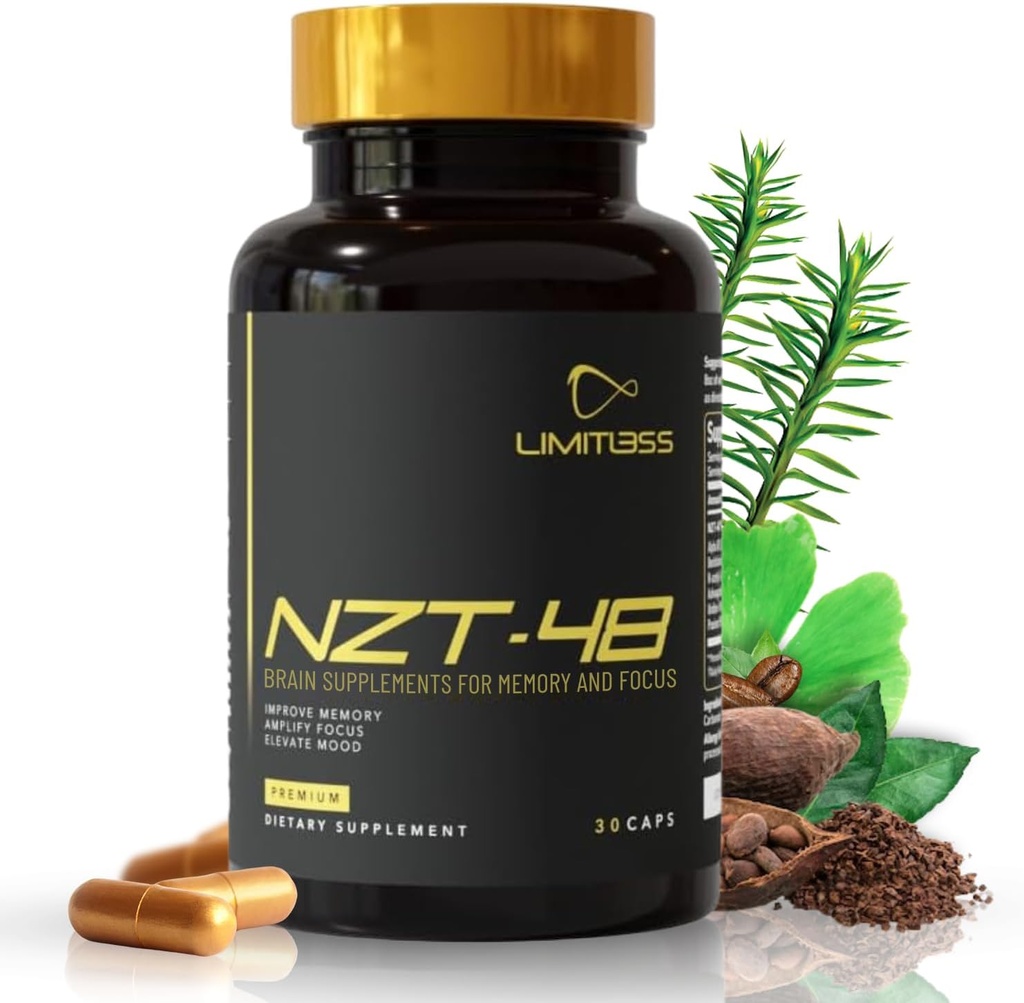 NZT-48 Brain Booster ← Suplementos cerebrales nootrópicos para la memoria y el foco ¦ Premium Natural Energy Supplement with Caffeine, Phosphatidylserine, Vitaminas B6 &amp; B12, Ashwagandha tención 90 Servings