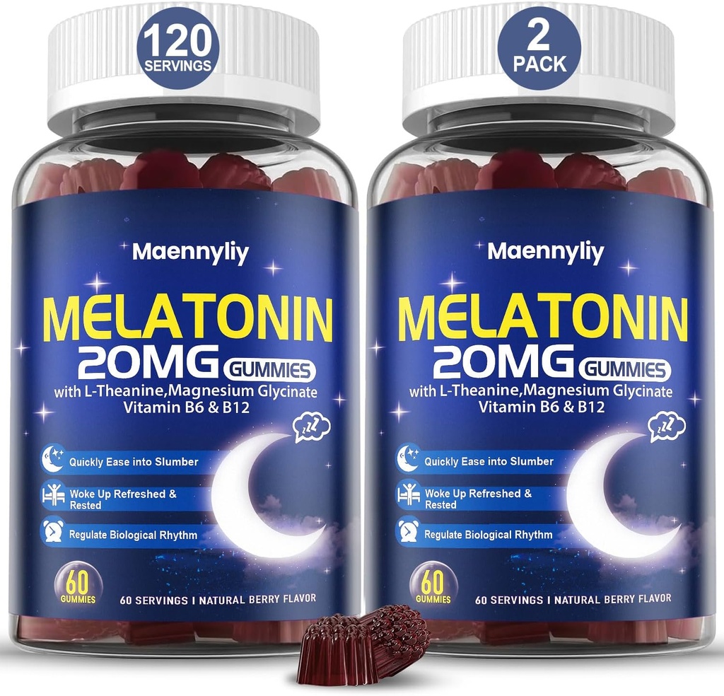Melatonina 20mg Gummies for Adults - Azúcar Melatonina Gummies Extra Strength with L-Theanine, Magnesium, Ashwagandha, Turmeric, D3 " Zinc - Non-Habit Forming