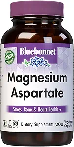 BlueBonnet Nutrition Magnesium Aspartate, Supports Healthy Magnesium Levels, Soy &amp; Gluten " Dairy Free, Non-GMO, Kosher Certified, Vegan, 100 Servings, White, 200 Count