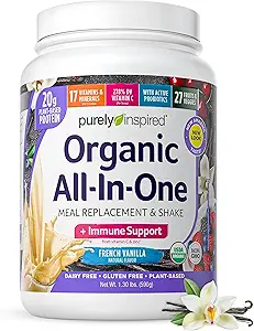 Powder de proteína puramente inspirada para hombres y mujeres, vainilla francesa (16 servidos) - Polvo de proteína orgánica de base vegetal para sacudidos " smoothies - Reemplazo de comida nutricional libre de gluten