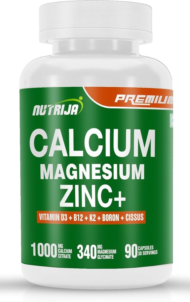 Calcium Magnesium Zinc with Vitamin D3, Boron, K2 & B12 (90 Capsules)