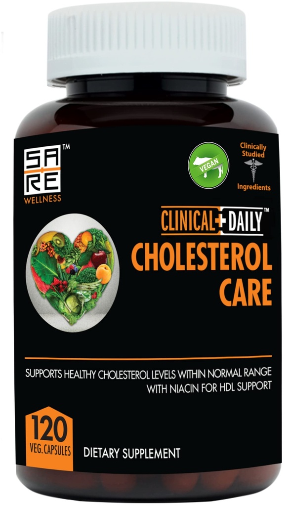Suplemento de atención clínica diaria de colesterol. Suplementos de colesterol y triglicéridos veganos. Sterols Suplementos Cholesterol Apoyo con Guggul, Ajo, Niacin. 120 cápsulas