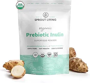 Organic Inulin with FOS Prebiotic Powder, Soluble Fiber for Leaky Gut, Bloating, Digestion, Feed Friendly Bacteria (Probiotics), 1 Scoop Daily, 1 lb (90 Servings)
