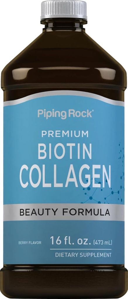 Piping Rock Líquido Colágeno y Biotina 16 fl oz ← Belleza Premium Fórmula Suplemento Silencio Tipo 1 y 3 Silencio Berry Flavor ← Non-GMO y Gluten Free