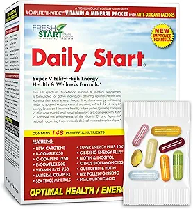Daily Start Complete Daily Vitamin Pack ← 10X Energy &amp; Stamina Booster ← Vitamina A, B, C, D, E, B12, Minerales, Ashwagandha, Panax Ginseng, Yerba Mate, Green Tea (30 Packets)