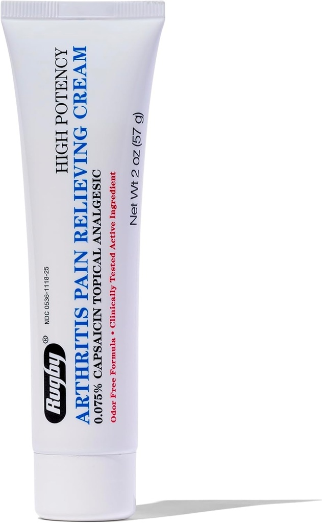 Rugby High Potency Capsaicin 0.075% Cream - Pain Relief Cream for Arthritis - 2 Oz (57g), (1 Pack)