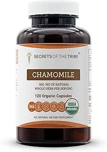 Secrets of the Tribe Chamomile USDA Organic 120 Capsules ← High-Potency Herbal Supplement TEN Made with Vegetarian Capsules and Organic Chamomile (Matricaria recutita) Dried Flower (120 Conde)