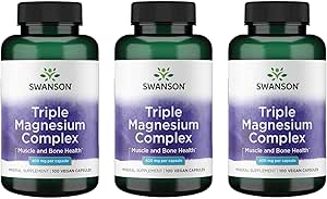 Complejo de Magnesio Triple Swanson - Suplemento Mineral - Soporte Natural - Destacando Citrato, Oxido &amp; Aspartate - (100 cápsulas, 400 mg cada, 3 paquete)
