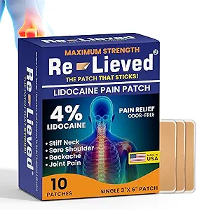 Alimentado 4% Lidocaine Patches Maximum Strength - Aluminum-Free, Water Resistant and USA Made -Superior Pain Sticking Pain Relief Patches Quickly Relieves Back, Joints and Muscle Pain-3x6 Inches(10 Conde)