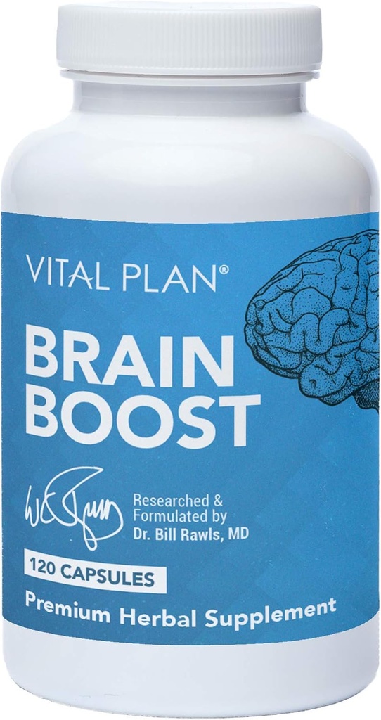 Plan Vital Brain Boost Suplemento del Dr. Bill Rawls – Brain Boosting Capsules w/Lion’s Mane, Cat’s Claw, Bacopa, Sensoril Ashwagandha y Ginkgo Biloba