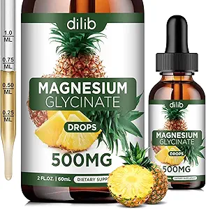 Magnesio Glycinate Suplemento, Liquid Magnesium Glycinate Liquid Drops 500mg-Support Stress Relief, Relax, Mood, Sleep, Bone & Muscle-2 Fl Oz, Vegan, Pineapple Flavor