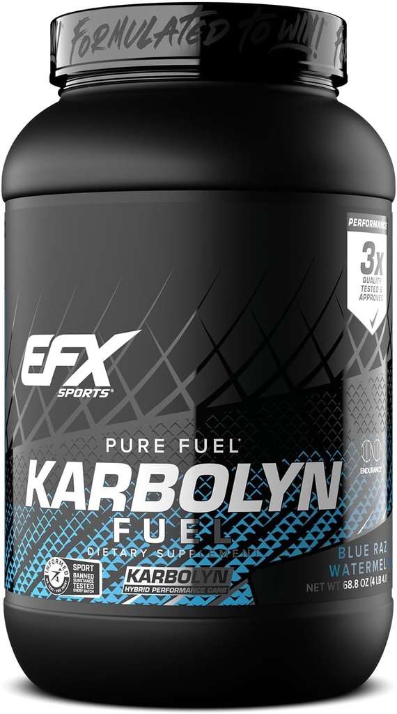 EFX Sports Karbolyn Fuel ← Fast-Absorbing Carbohydrate Powder ← Carb Load, Sostened Energy, Quick Recovery TEN Stimulant Free ← 36 Servings (Blue Razz Watermelon)