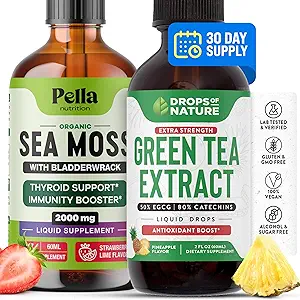 PELLA NUTRITION Sea Moss Orgánica Líquido gotas rígidas gotas de la naturaleza Verde Té Extract ¦ Bundle