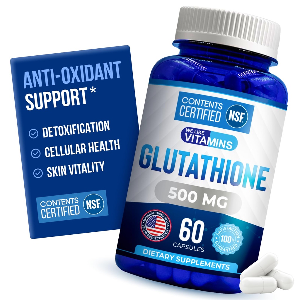 Nos gusta vitaminas NSF Glutathione certificado Suplemento 500mg - 60 cápsulas de L-Glutathione reducido para el soporte antioxidante &amp; inmunológico - Fabricado en EE.UU.