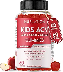 Manijas de vinagre de manzana para niños, 60 servicios. Gluten Free, Vegan y Gelatin Free ACV Gummies