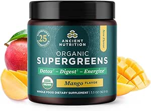 Antigua Nutrición SuperGreens Polvo con Probióticos, Ecológico Mango Flavor Greens, Hecho de Frutas Reales, Verduras y Herbs, Apoyo Digestivo y Energético, 12 Servimientos, 3.3oz