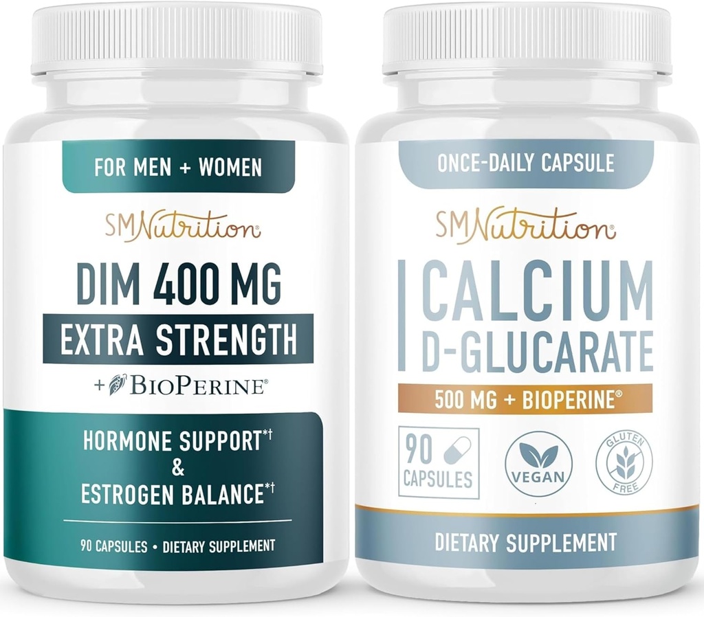 Calcio D-Glucarate &amp; 400mg DIM Suplemento para el equilibrio de hormonas de estrógeno mejorado Silencio Vegan Gluten Suplemento CDG libre (90 Servings) con fuerza adicional DIM (90 Servings)