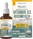 Vitamina Orgánica D3 10,000 UI - Planta D3, Vegan, Max Strength Sublingual Líquido gotas D3 - 200% Absorción Superior, 100% Forma de Cholecalciferol Basado en Planta & Vegan D3, Dosis Ajustable (30 Servimientos)