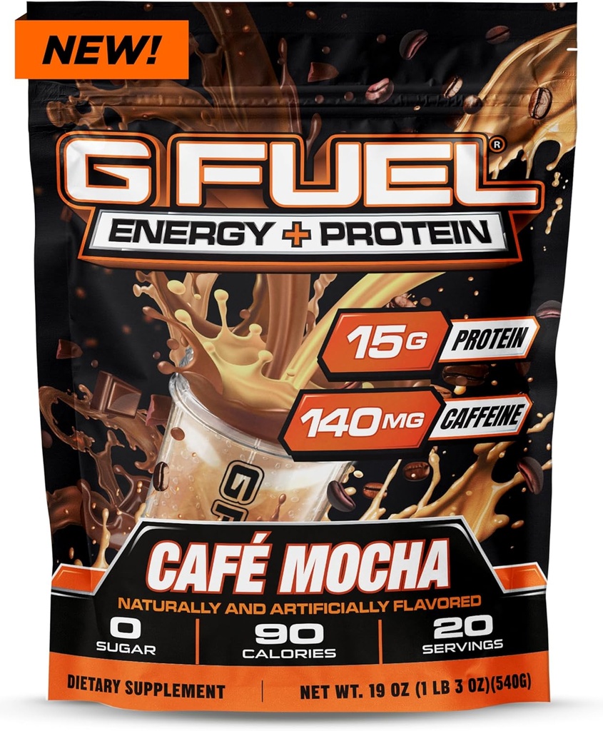 G Combustible Proteína + Bebida Energética Powder, Pre Workout Caffeine Mix for Gaming, Sugar Free Focus Amino, Vitamina + Antioxidantes, 19oz (Cafe Mocha, 20 Servings)
