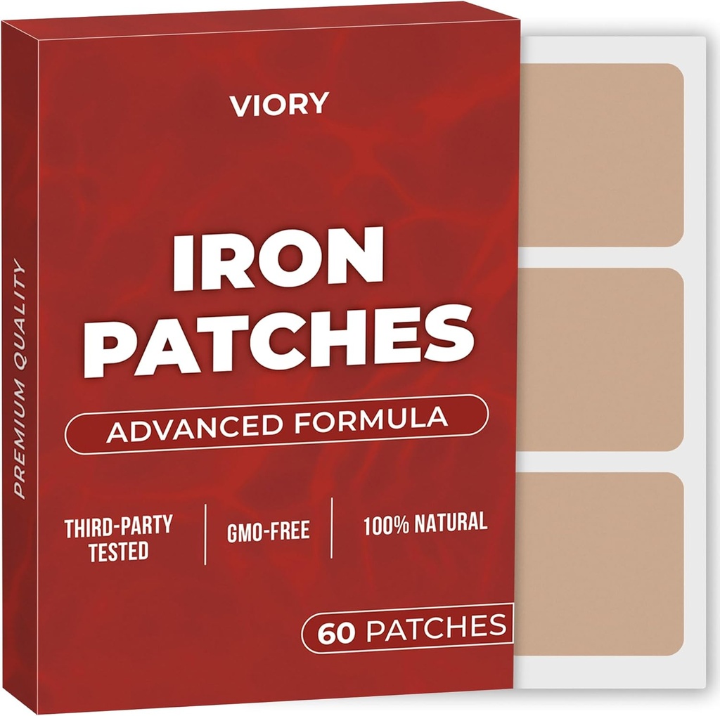 Patches de hierro (Pack of 60) - 100% Natural Patch for Women and Men - with Biotin - Energy, Focus & Body Support - Enhanced Formula