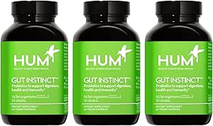 HUM Gut Instinct Daily Probiotics for Women and Men, Digestive Health, Lactobacillus, Bifidobacterium Strains for Immune Support, Probiotic Supplement for Healthy Gut Diversity, 90 Capsules