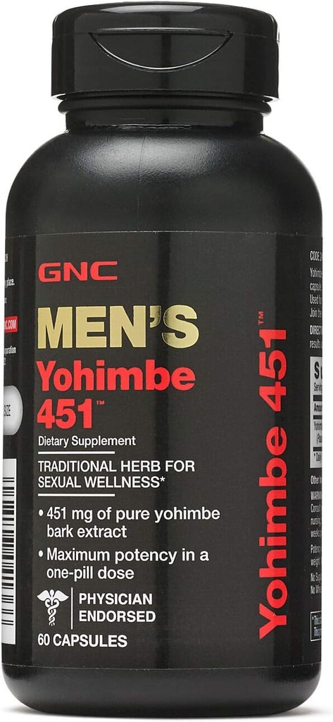 GNC Hombres Yohimbe 451, Extracto puro, 60 cápsulas