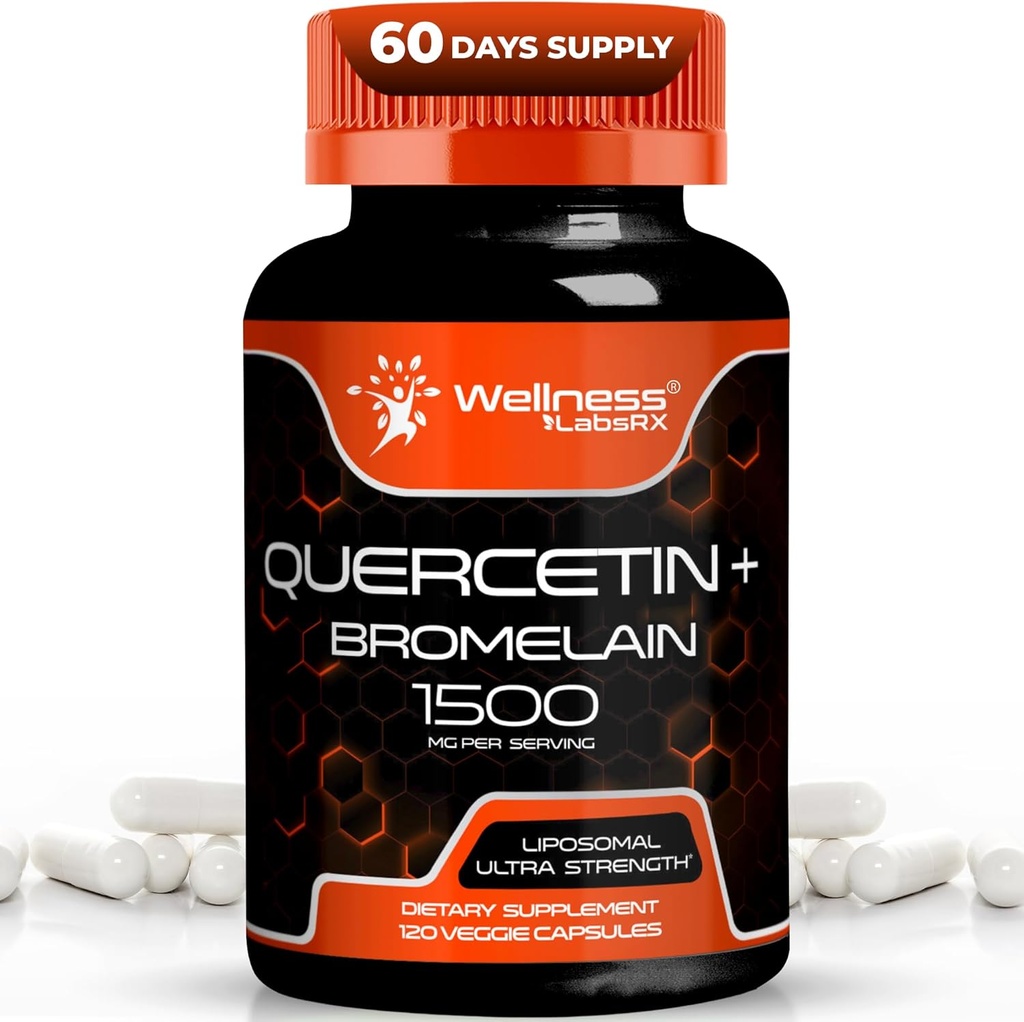Quercetina con suplemento de bromelaina - 1500mg - Apoyo inmunitario y cápsulas de salud cardíaca para hombres y mujeres, suplementos de quercetina ayuda a apoyar sistema respiratorio mixto y saludable - 120 Conde