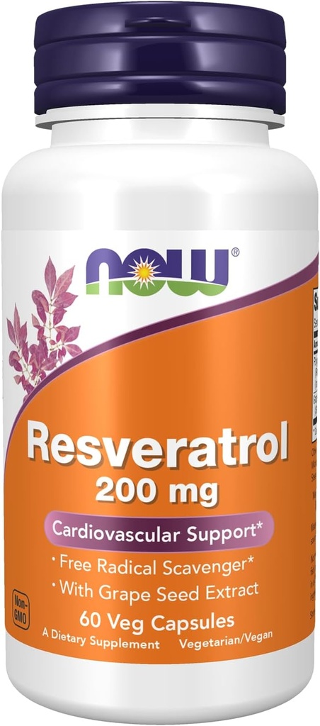 AHORA Suplementos de alimentos, Resveratrol natural 200 mg con extracto de vino tinto, 60 cápsulas de verduras